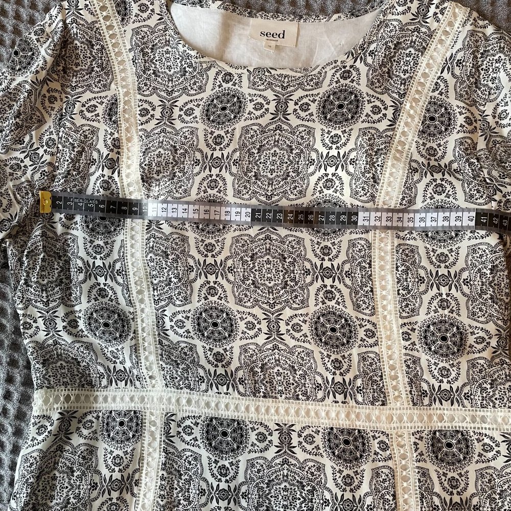 Seed Heritage Size 10 Black and White Pattern Mini Dress with White Detail - Picture 8 of 9